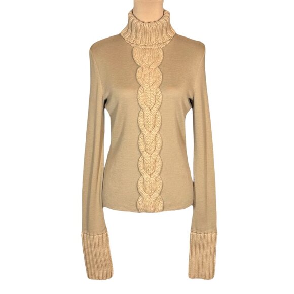 Authentic CELINE 100% Cashmere Sweater Sz L Camel Turtleneck Slim Fit Luxury - Picture 2 of 9